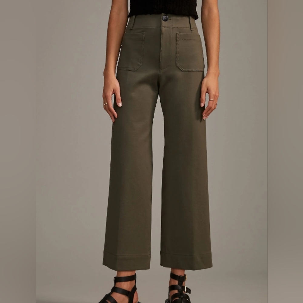 Maeve Anthropologie The Collette Monte Wide Leg Pants Moose GreenWomen's Size 26